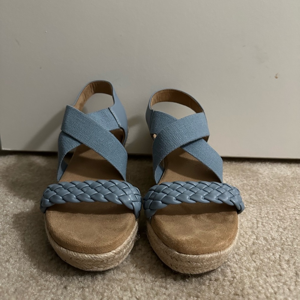 Blue Strappy Wedge Sandals
